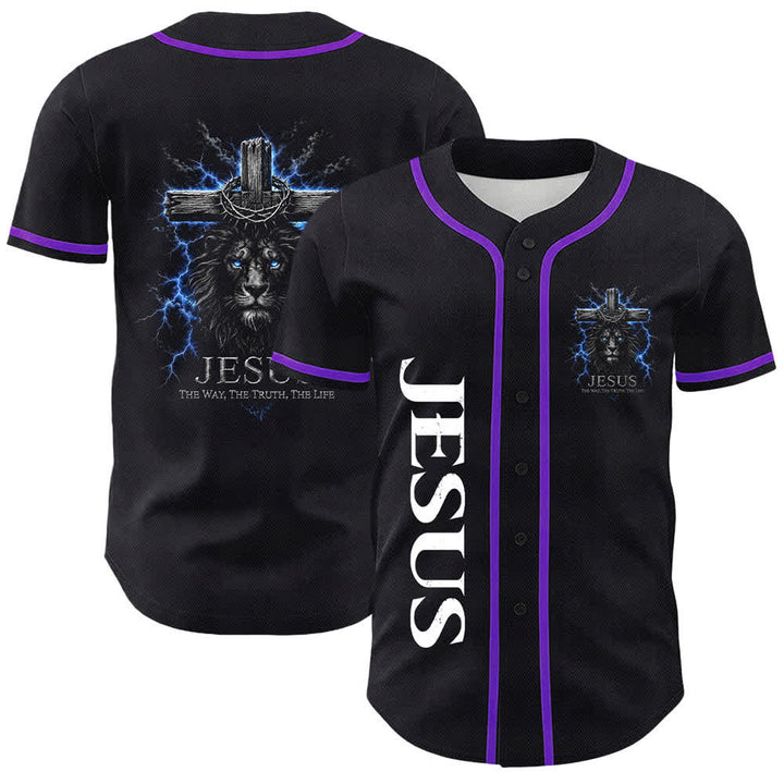 Christianartworkshop Jesus Lion Lightning Schwarzes Mesh Baseballtrikot - Lila - 5XL - image 21