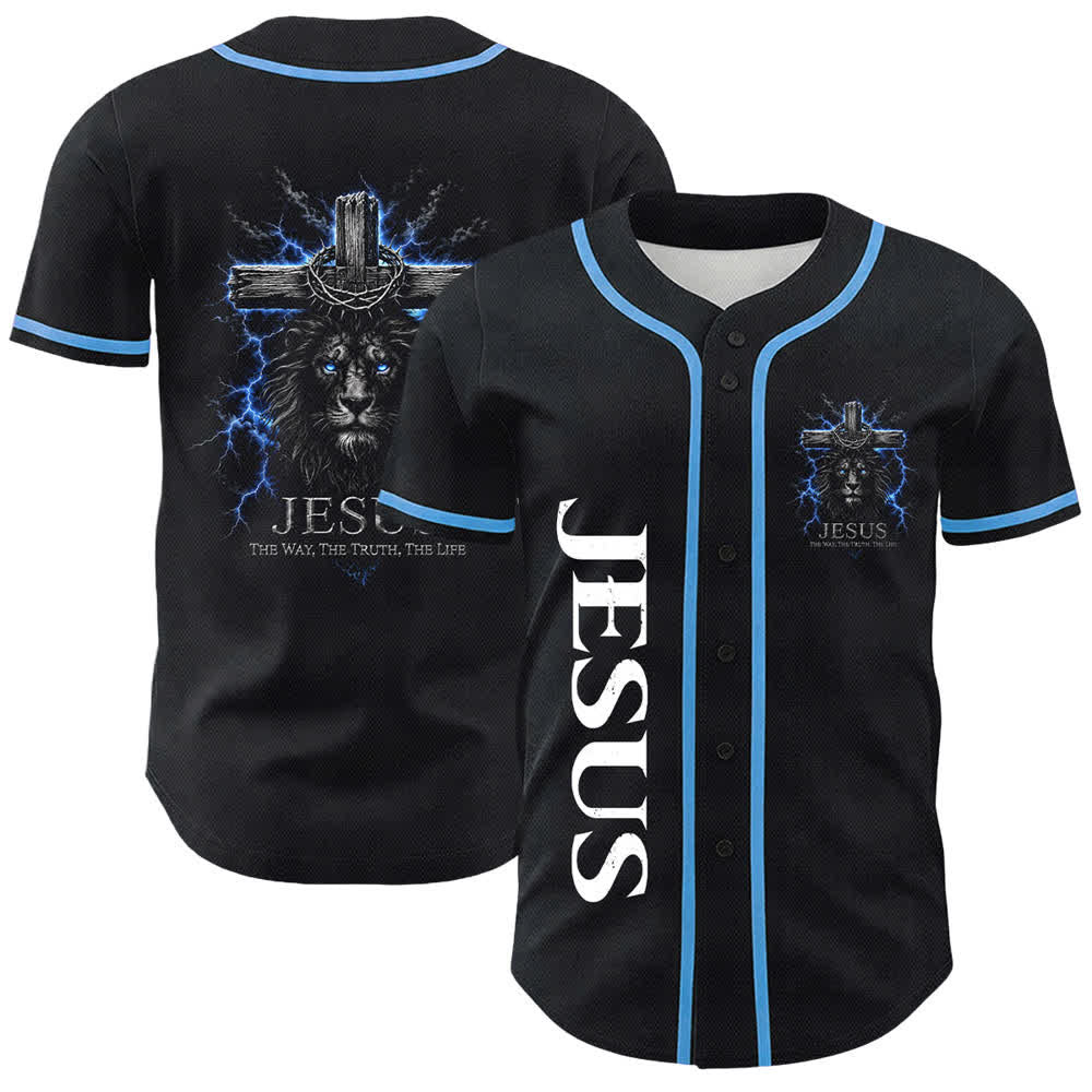 Christianartworkshop Jesus Lion Lightning Schwarzes Mesh Baseballtrikot - Himmelblau - 5XL - image 0