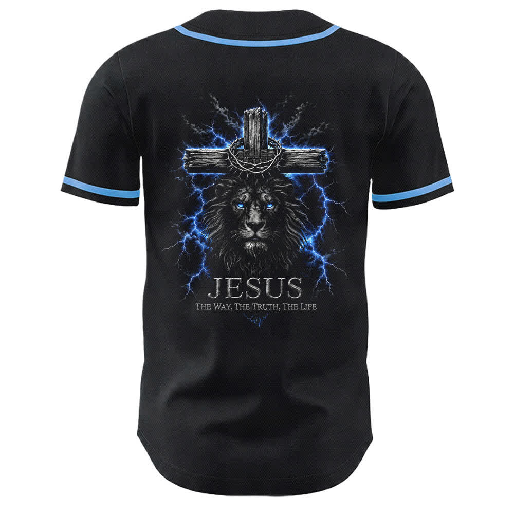 Christianartworkshop Jesus Lion Lightning Schwarzes Mesh Baseballtrikot - image 1