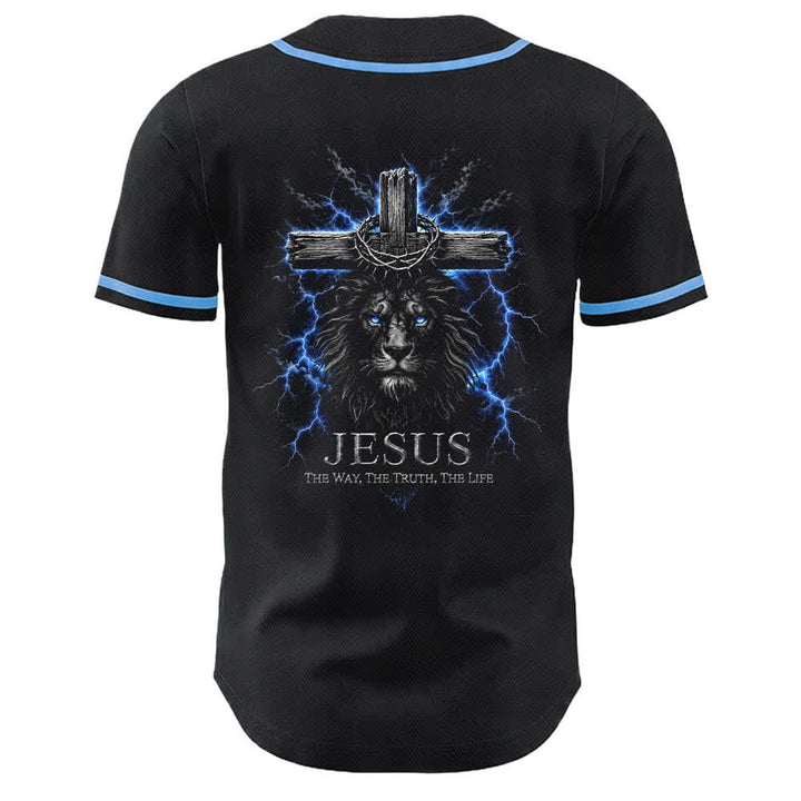 Christianartworkshop Jesus Lion Lightning Schwarzes Mesh Baseballtrikot - image 1