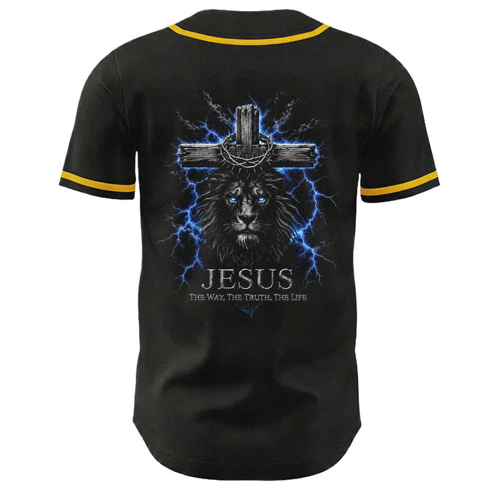 Christianartworkshop Jesus Lion Lightning Schwarzes Mesh Baseballtrikot - image 4