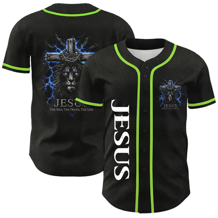 Christianartworkshop Jesus Lion Lightning Schwarzes Mesh Baseballtrikot - Grün - 5XL - image 24
