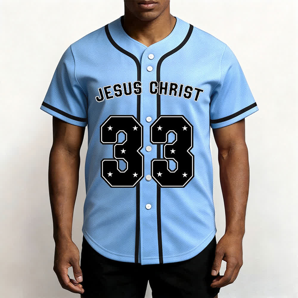 Christianartworkshop Jesus Christus 33 Hellblaues Mesh-Baseballtrikot - image 5