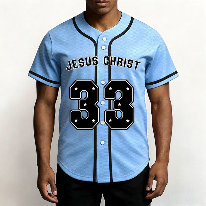 Christianartworkshop Jesus Christus 33 Hellblaues Mesh-Baseballtrikot - image 5