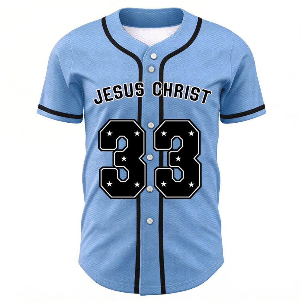 Christianartworkshop Jesus Christus 33 Hellblaues Mesh-Baseballtrikot - image 1