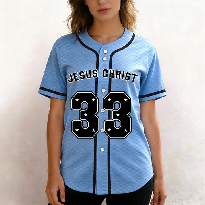 Christianartworkshop Jesus Christus 33 Hellblaues Mesh-Baseballtrikot - image 3