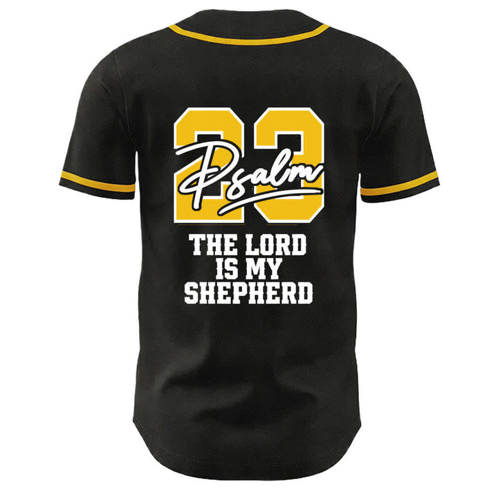 Christianartworkshop Psalm 23 Schwarzes und goldenes Statement-Baseballtrikot - image 1