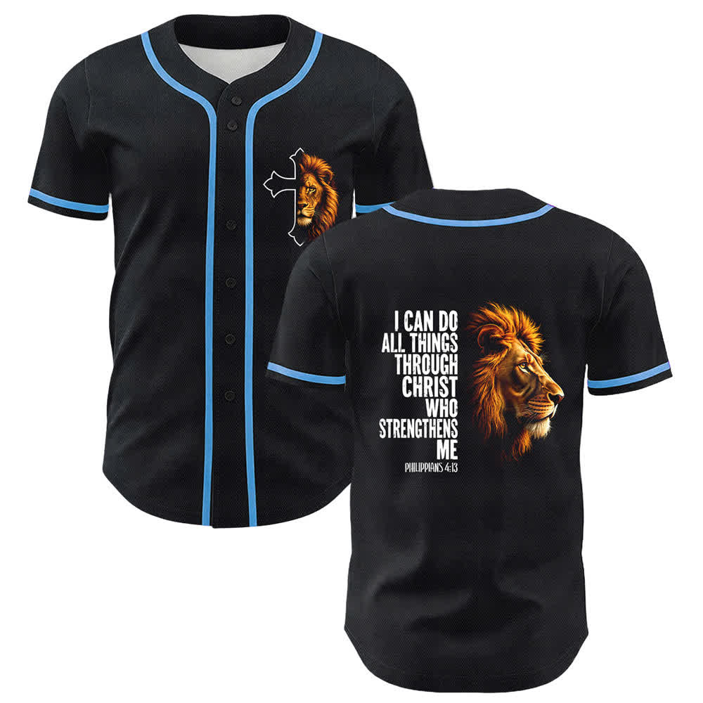 Christianartworkshop Löwe der Stärke Philipper 4:13 Schwarzes Gold Baseballtrikot - Himmelblau - 5XL - image 6