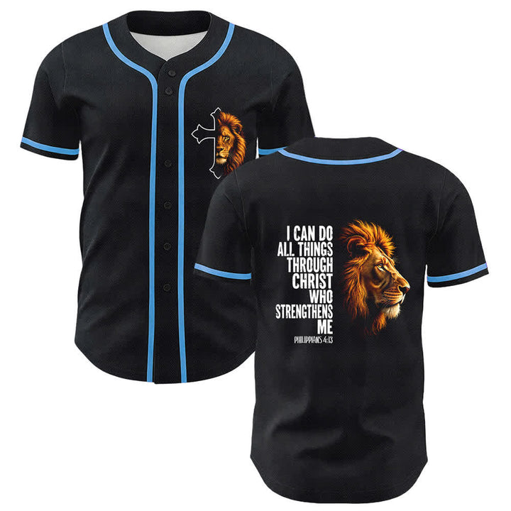 Christianartworkshop Löwe der Stärke Philipper 4:13 Schwarzes Gold Baseballtrikot - Himmelblau - 5XL - image 6