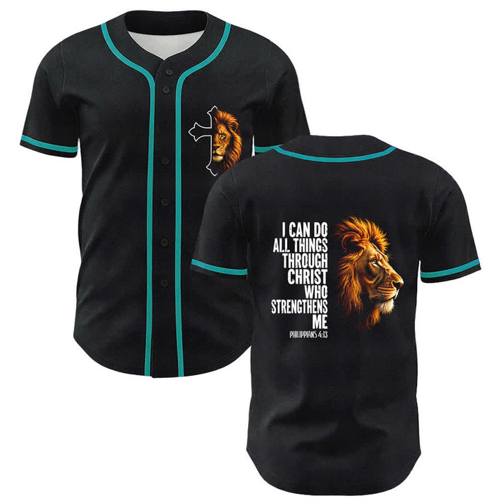 Christianartworkshop Löwe der Stärke Philipper 4:13 Schwarzes Gold Baseballtrikot - Lake Blue - 5XL - image 21