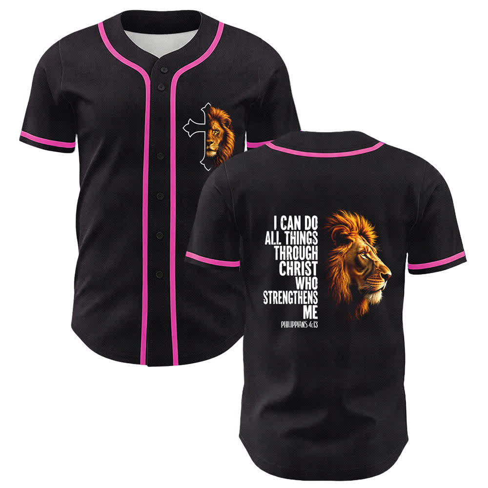 Christianartworkshop Löwe der Stärke Philipper 4:13 Schwarzes Gold Baseballtrikot - Rosa - 5XL - image 15
