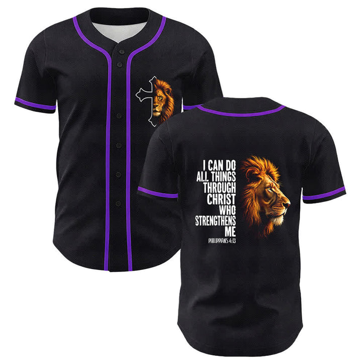 Christianartworkshop Löwe der Stärke Philipper 4:13 Schwarzes Gold Baseballtrikot - Lila - 5XL - image 3