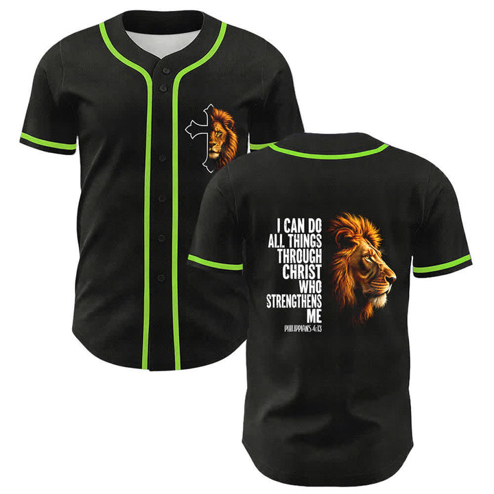 Christianartworkshop Löwe der Stärke Philipper 4:13 Schwarzes Gold Baseballtrikot - Grün - 5XL - image 12