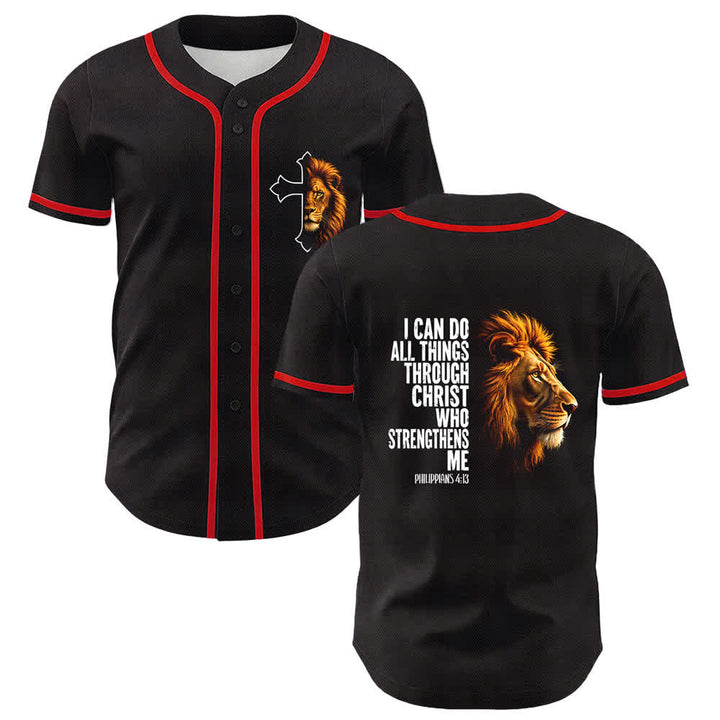 Christianartworkshop Löwe der Stärke Philipper 4:13 Schwarzes Gold Baseballtrikot - Rot - 5XL - image 9