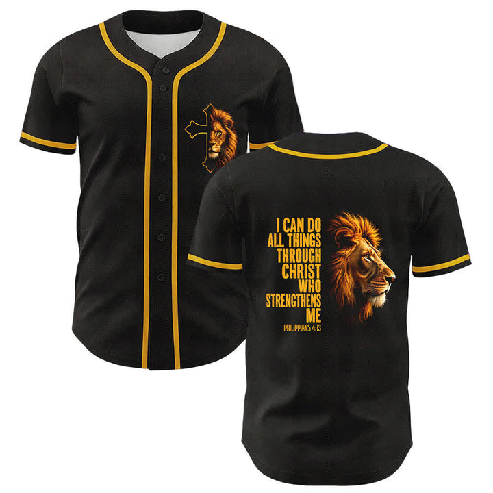 Christianartworkshop Löwe der Stärke Philipper 4:13 Schwarzes Gold Baseballtrikot - Gelb - 5XL - image 0
