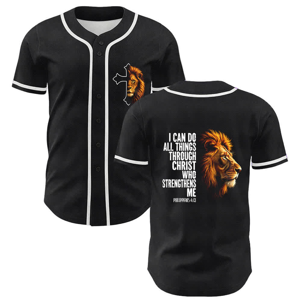 Christianartworkshop Löwe der Stärke Philipper 4:13 Schwarzes Gold Baseballtrikot - Weiß - 5XL - image 24