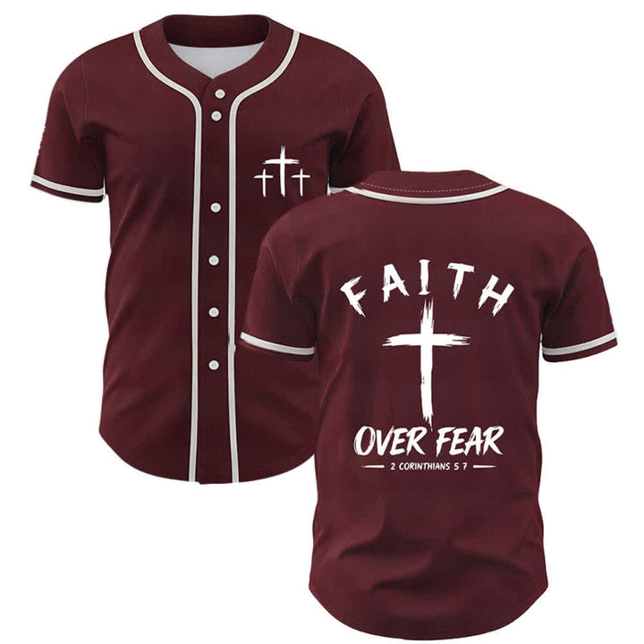 Christianartworkshop Baseballtrikot mit Kontrastbesatz – Glaube statt Angst - Wein - 5XL - image 21