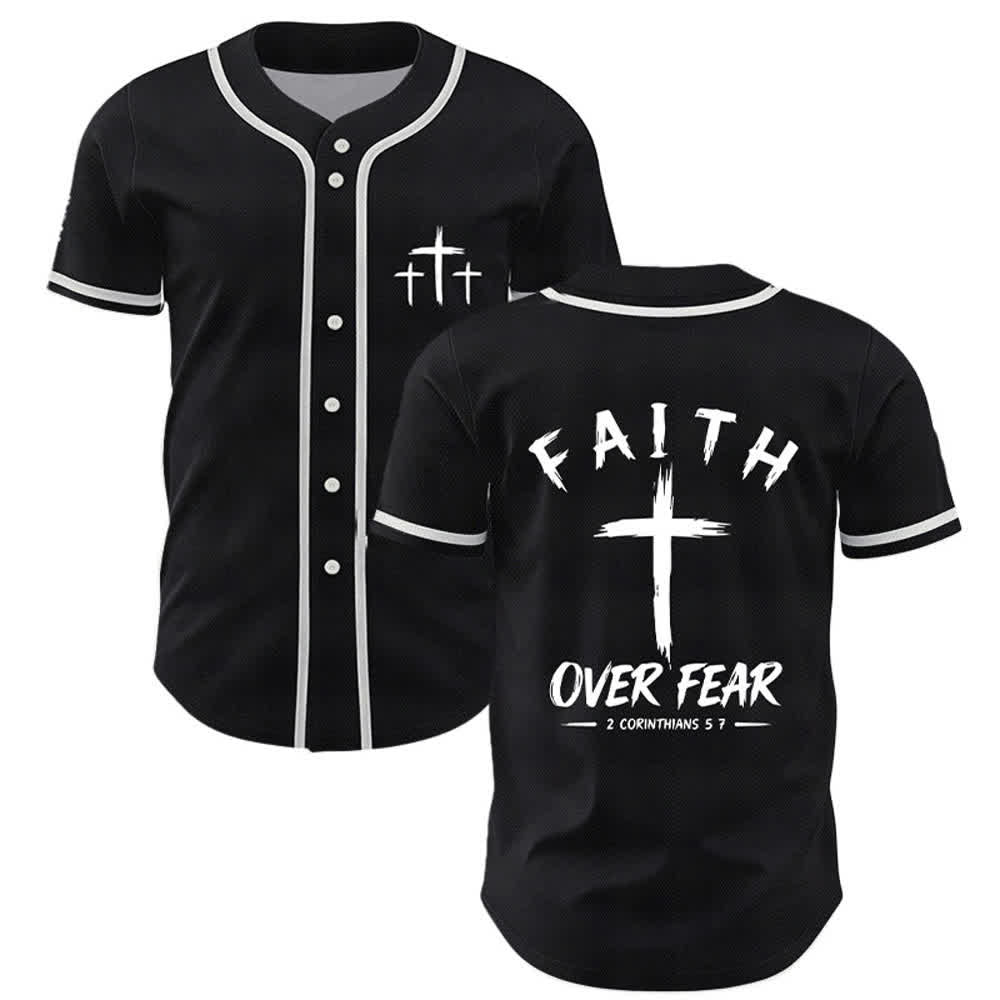 Christianartworkshop Baseballtrikot mit Kontrastbesatz – Glaube statt Angst - Schwarz - 5XL - image 7