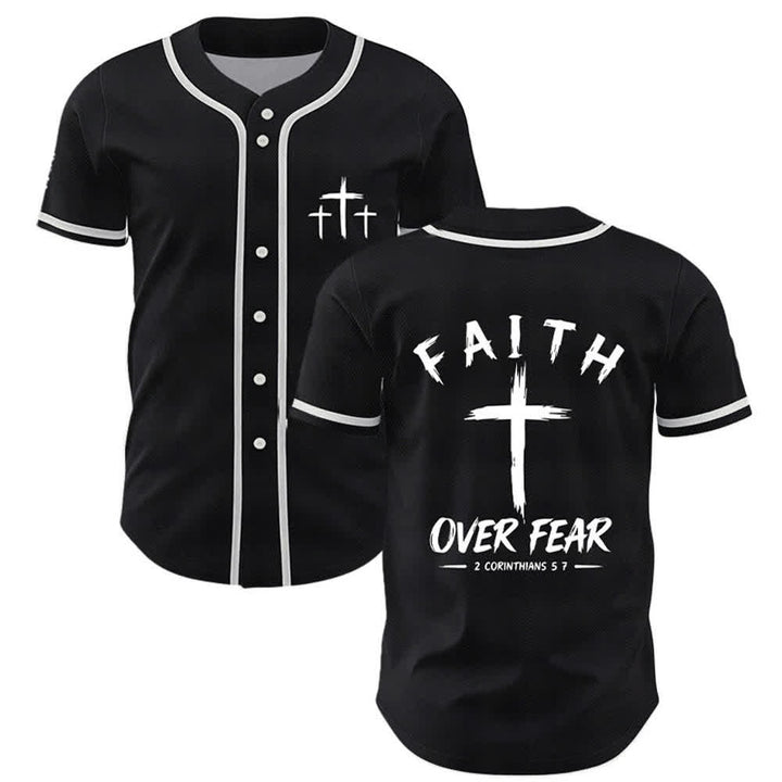 Christianartworkshop Baseballtrikot mit Kontrastbesatz – Glaube statt Angst - Schwarz - 5XL - image 7