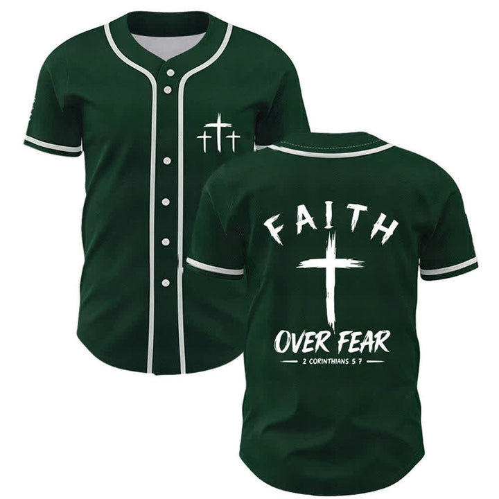Christianartworkshop Baseballtrikot mit Kontrastbesatz – Glaube statt Angst - Grün - 5XL - image 35