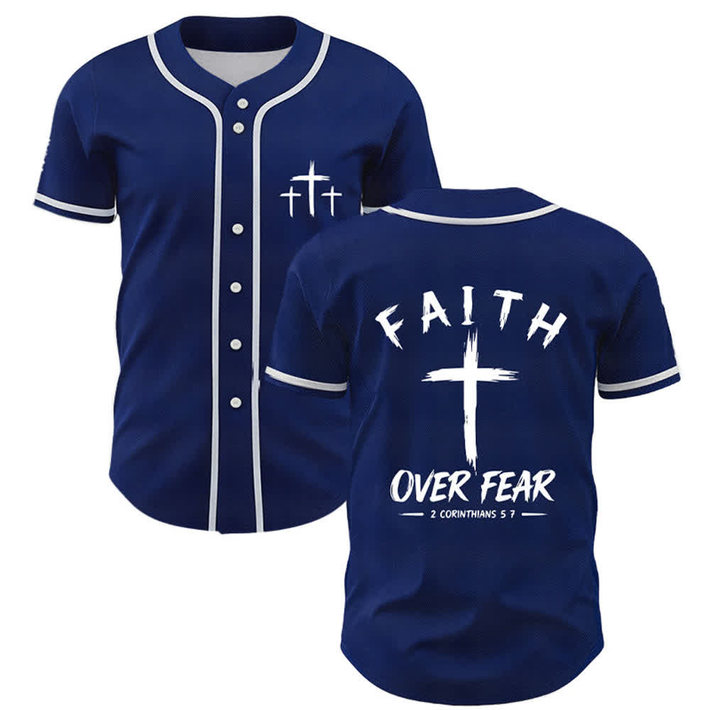 Christianartworkshop Baseballtrikot mit Kontrastbesatz – Glaube statt Angst - Marineblau - 5XL - image 0