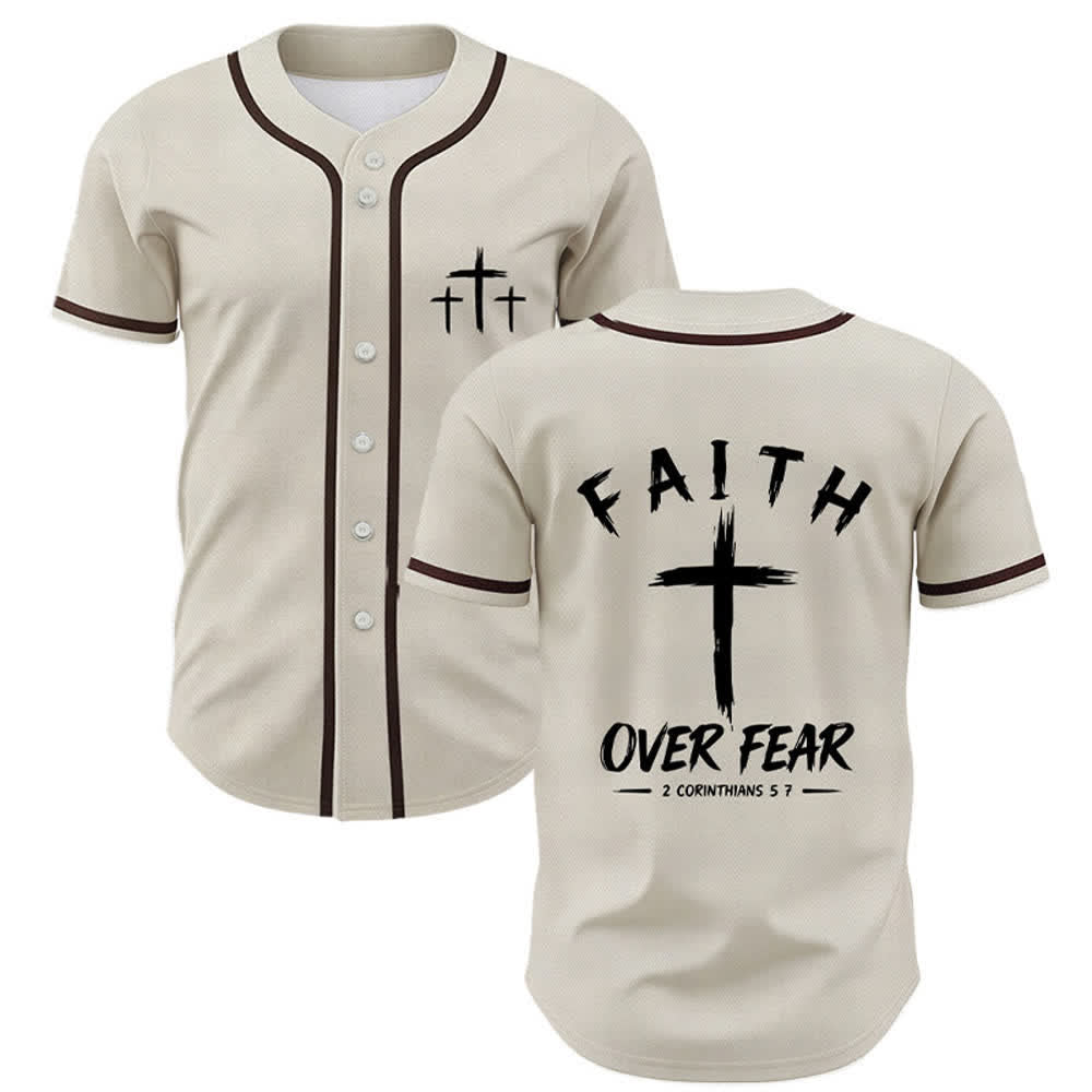 Christianartworkshop Baseballtrikot mit Kontrastbesatz – Glaube statt Angst - Beige - 5XL - image 14