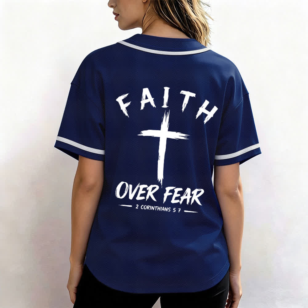 Christianartworkshop Baseballtrikot mit Kontrastbesatz – Glaube statt Angst - image 3