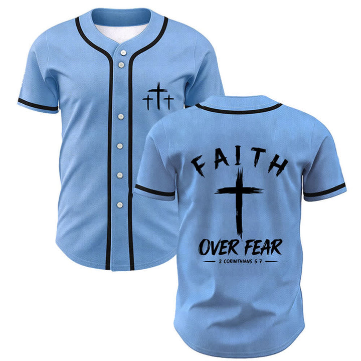 Christianartworkshop Baseballtrikot mit Kontrastbesatz – Glaube statt Angst - Himmelblau - 5XL - image 49