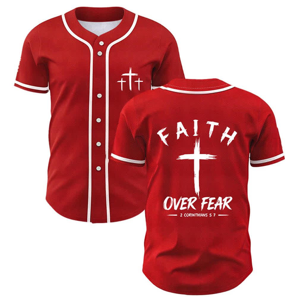 Christianartworkshop Baseballtrikot mit Kontrastbesatz – Glaube statt Angst - Rot - 5XL - image 42