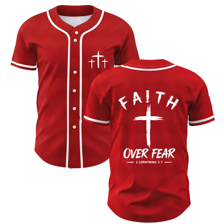 Christianartworkshop Baseballtrikot mit Kontrastbesatz – Glaube statt Angst - Rot - 5XL - image 42