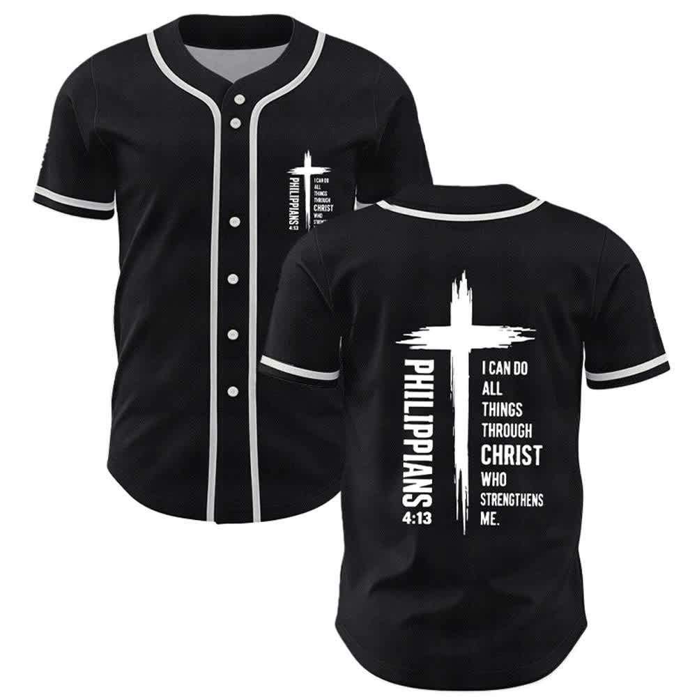 Christianartworkshop Baseballtrikot mit Kreuzgrafik und kontrastierender Borte (Philipper 4,13) - Schwarz - 5XL - image 7