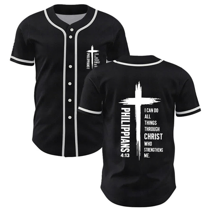 Christianartworkshop Baseballtrikot mit Kreuzgrafik und kontrastierender Borte (Philipper 4,13) - Schwarz - 5XL - image 7