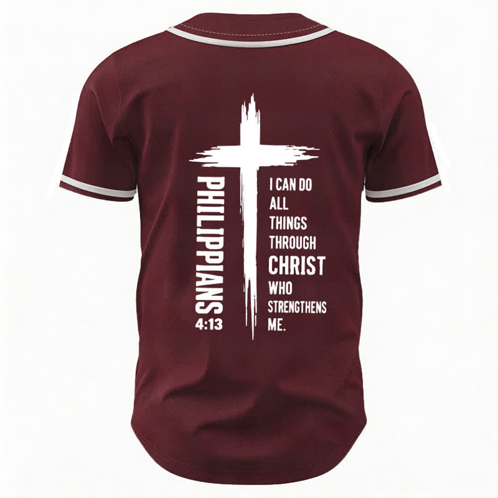 Christianartworkshop Baseballtrikot mit Kreuzgrafik und kontrastierender Borte (Philipper 4,13) - image 1