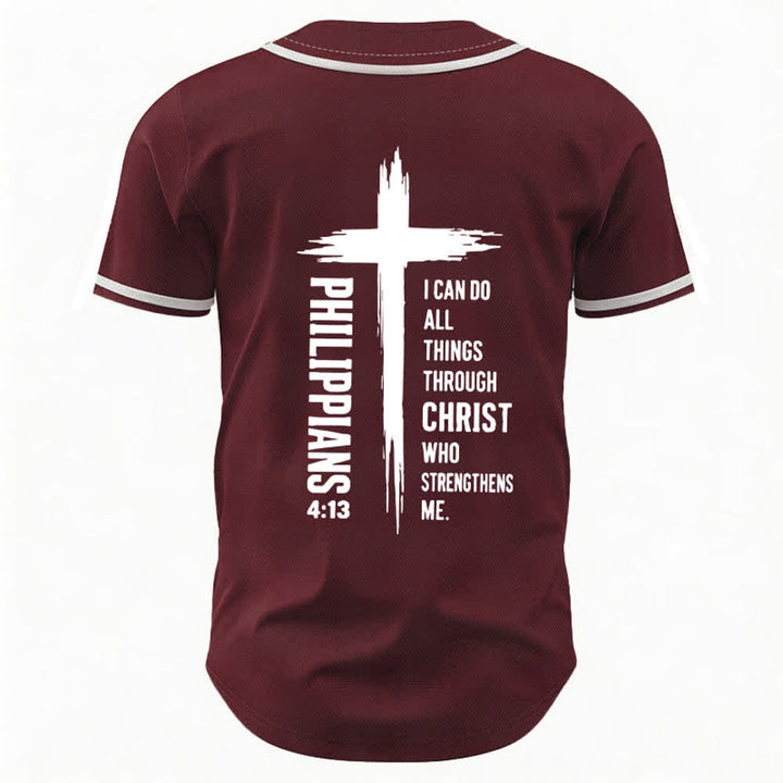 Christianartworkshop Baseballtrikot mit Kreuzgrafik und kontrastierender Borte (Philipper 4,13) - image 1