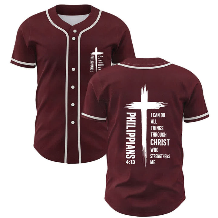 Christianartworkshop Baseballtrikot mit Kreuzgrafik und kontrastierender Borte (Philipper 4,13) - Wein - 5XL - image 0