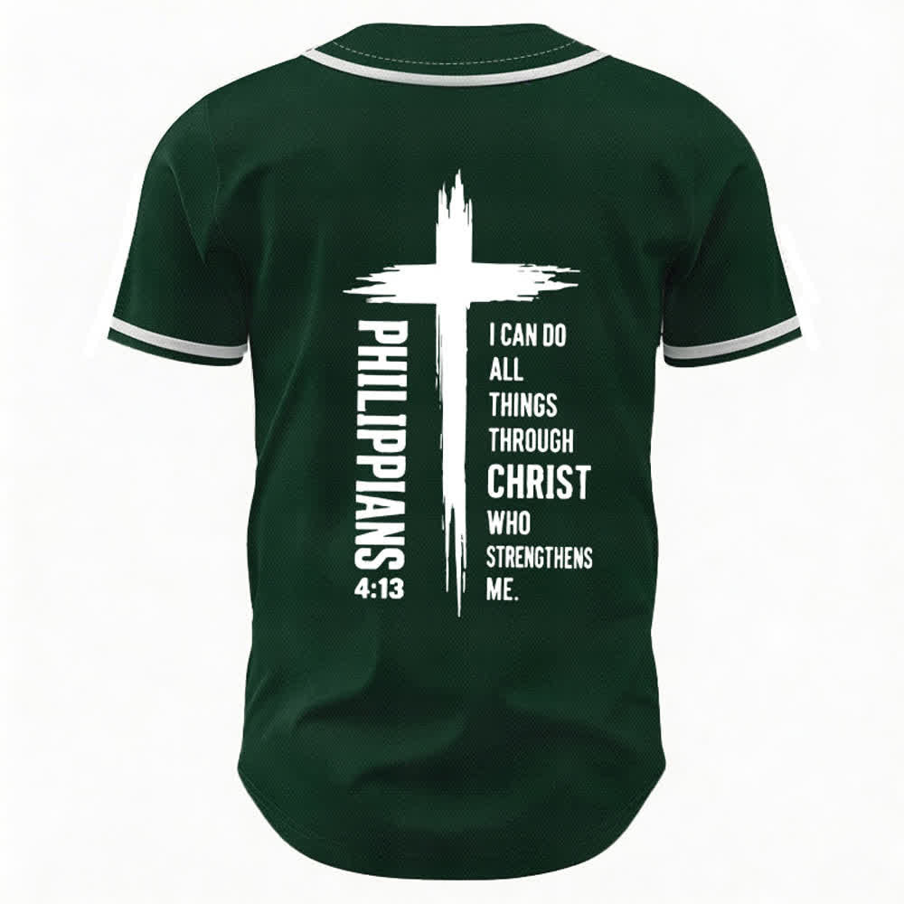 Christianartworkshop Baseballtrikot mit Kreuzgrafik und kontrastierender Borte (Philipper 4,13) - image 15