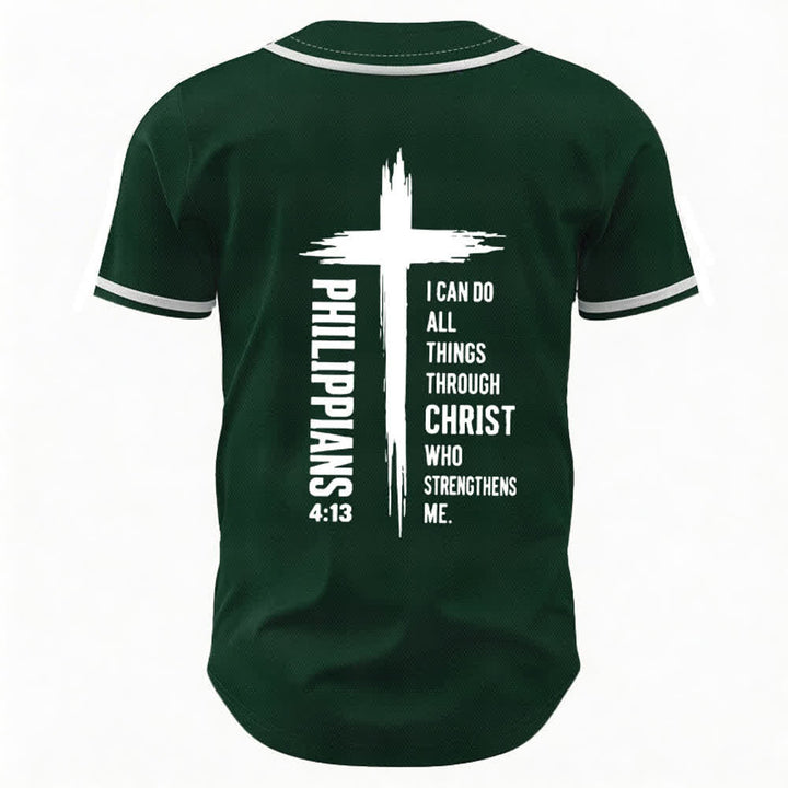 Christianartworkshop Baseballtrikot mit Kreuzgrafik und kontrastierender Borte (Philipper 4,13) - image 15