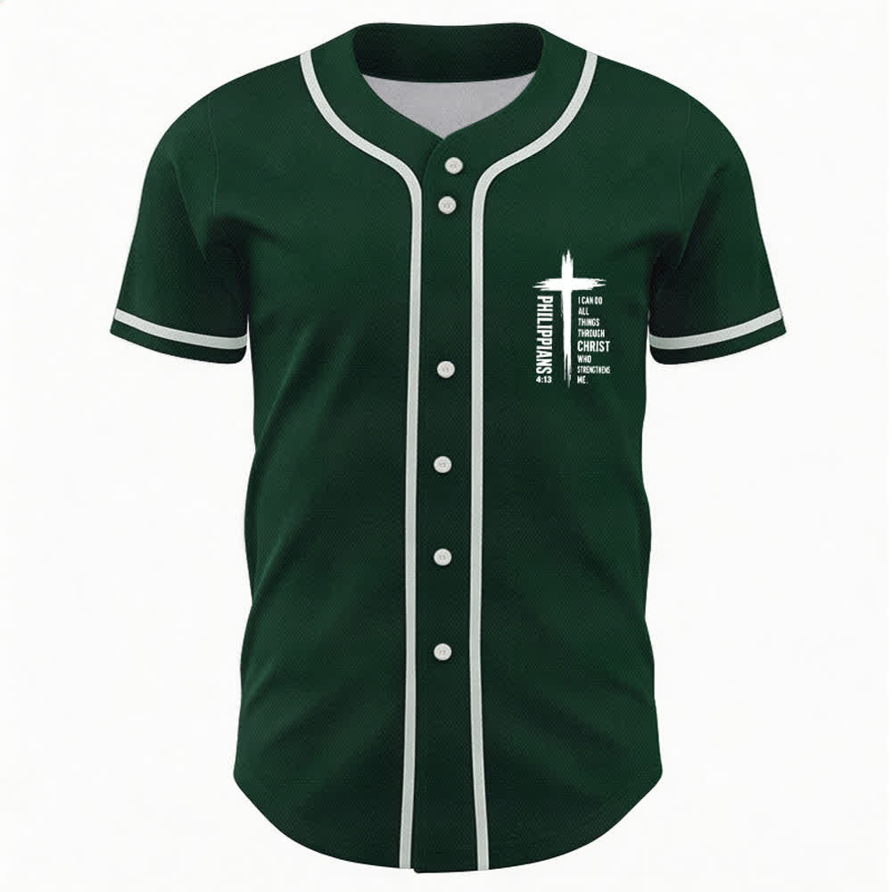 Christianartworkshop Baseballtrikot mit Kreuzgrafik und kontrastierender Borte (Philipper 4,13) - image 16