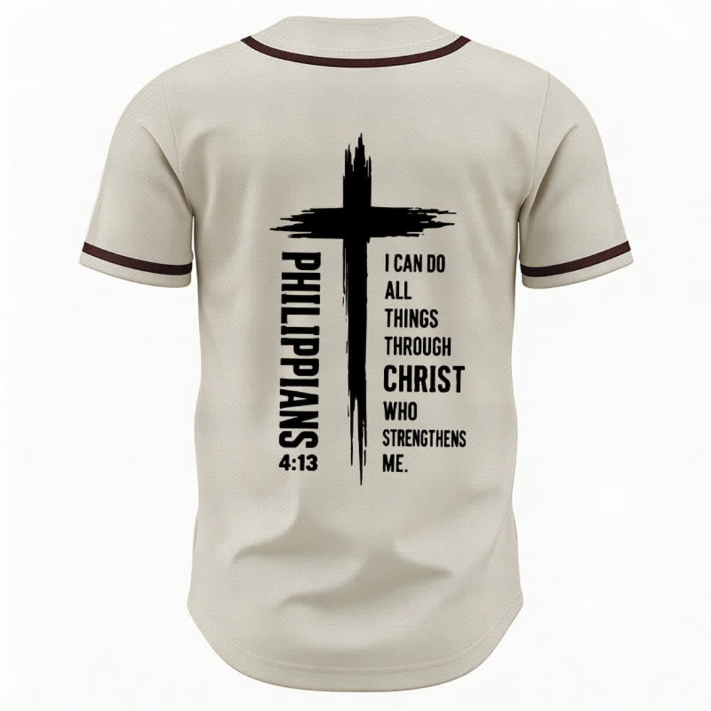 Christianartworkshop Baseballtrikot mit Kreuzgrafik und kontrastierender Borte (Philipper 4,13) - image 22