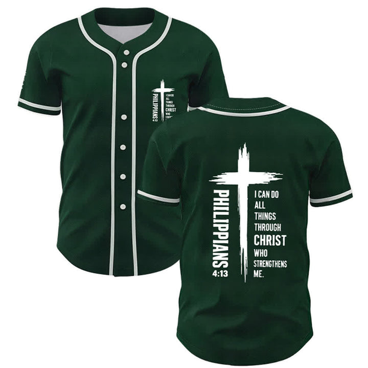 Christianartworkshop Baseballtrikot mit Kreuzgrafik und kontrastierender Borte (Philipper 4,13) - Grün - 5XL - image 14