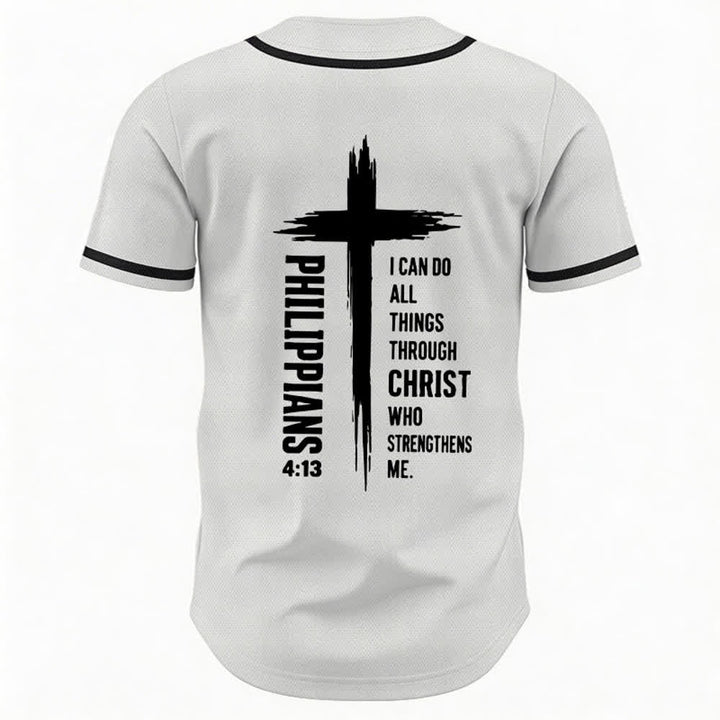 Christianartworkshop Baseballtrikot mit Kreuzgrafik und kontrastierender Borte (Philipper 4,13) - image 36