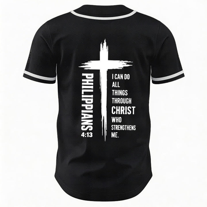 Christianartworkshop Baseballtrikot mit Kreuzgrafik und kontrastierender Borte (Philipper 4,13) - image 8