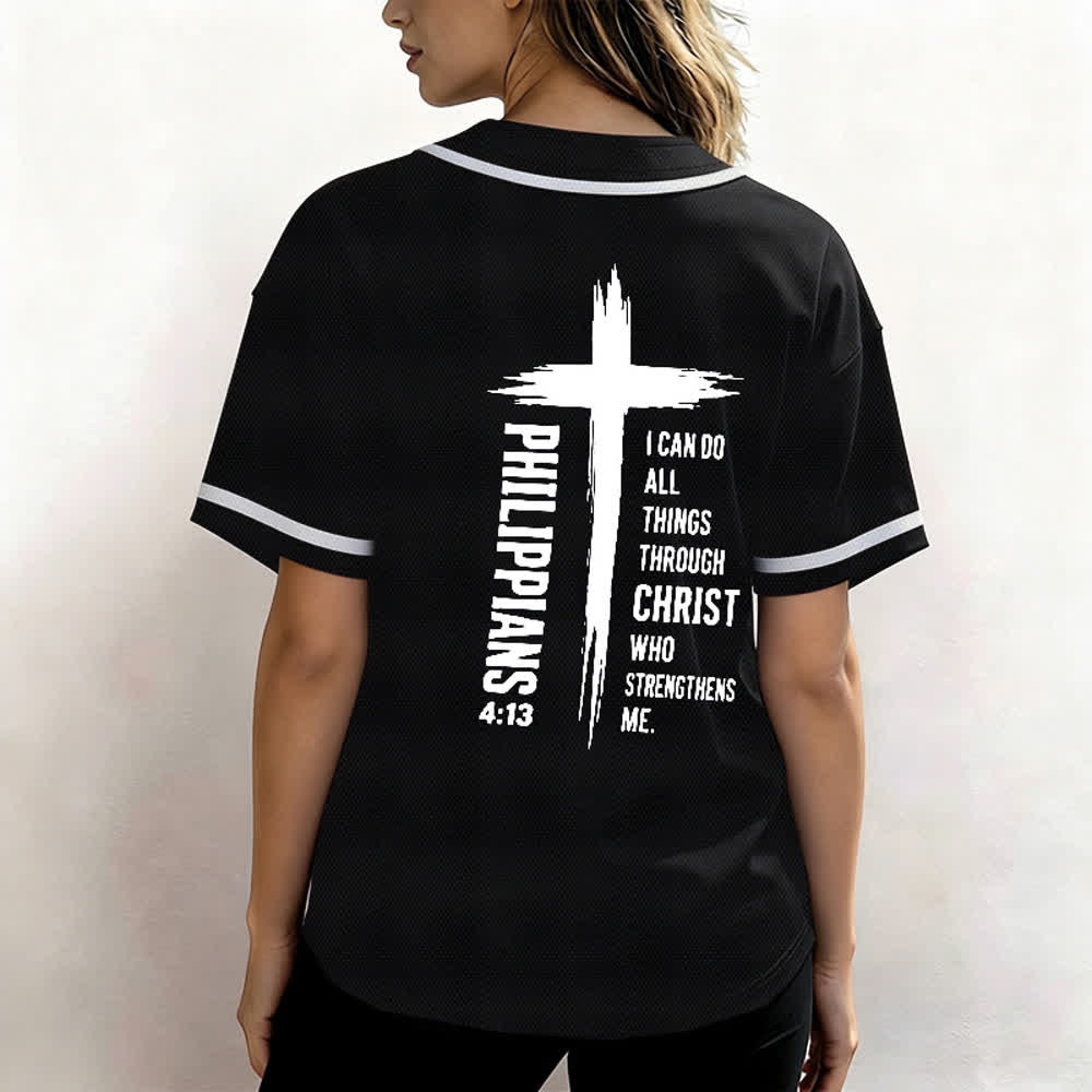 Christianartworkshop Baseballtrikot mit Kreuzgrafik und kontrastierender Borte (Philipper 4,13) - image 10
