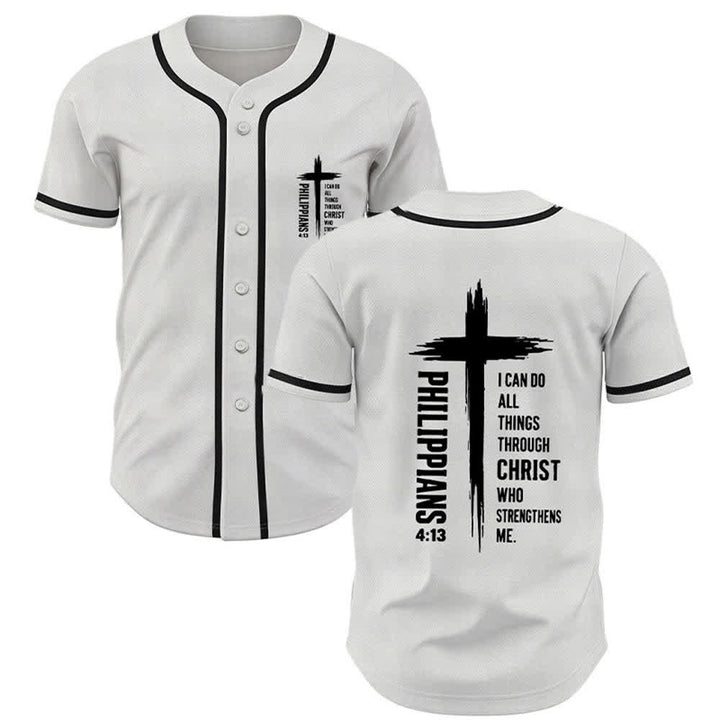 Christianartworkshop Baseballtrikot mit Kreuzgrafik und kontrastierender Borte (Philipper 4,13) - Weiß - 5XL - image 35