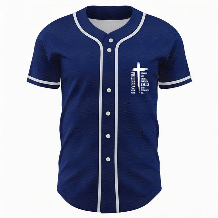 Christianartworkshop Baseballtrikot mit Kreuzgrafik und kontrastierender Borte (Philipper 4,13) - image 30