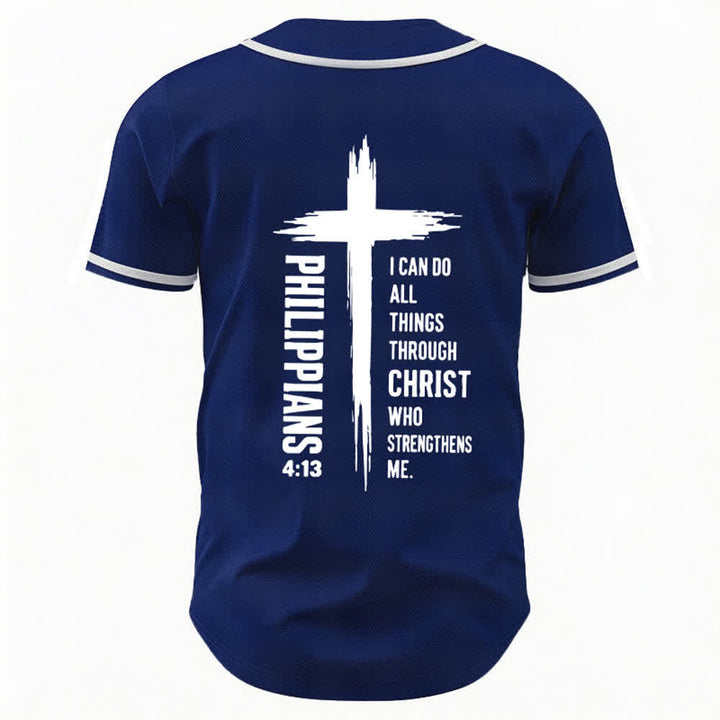 Christianartworkshop Baseballtrikot mit Kreuzgrafik und kontrastierender Borte (Philipper 4,13) - image 29