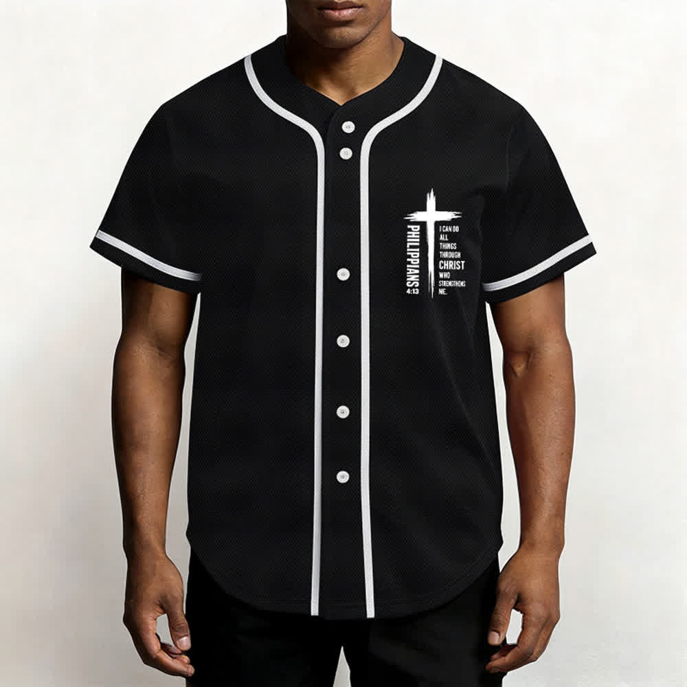 Christianartworkshop Baseballtrikot mit Kreuzgrafik und kontrastierender Borte (Philipper 4,13) - image 13