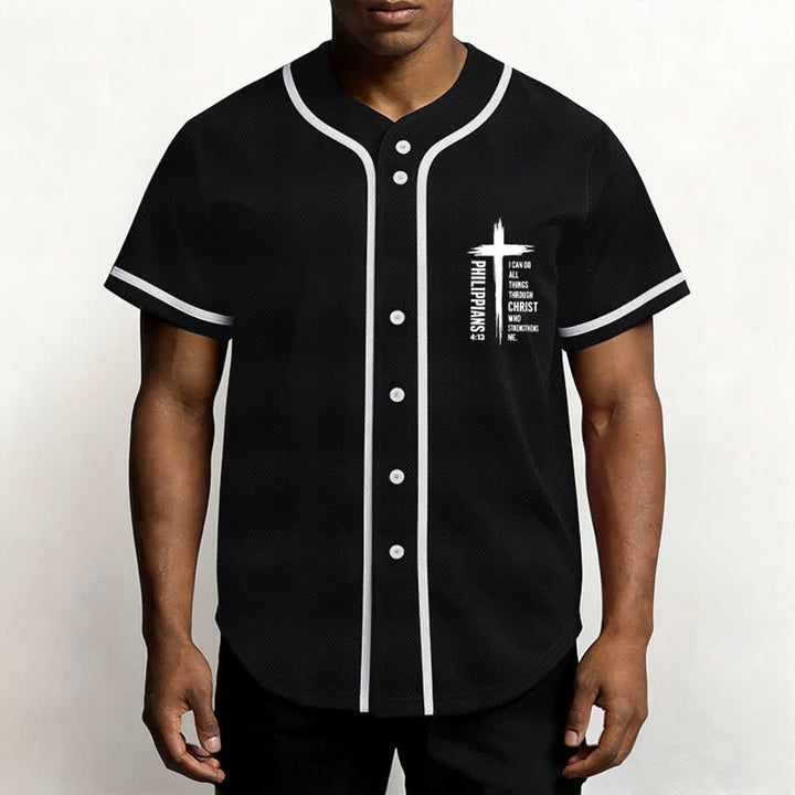 Christianartworkshop Baseballtrikot mit Kreuzgrafik und kontrastierender Borte (Philipper 4,13) - image 13