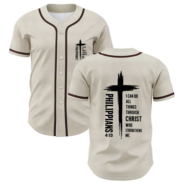 Christianartworkshop Baseballtrikot mit Kreuzgrafik und kontrastierender Borte (Philipper 4,13) - Beige - 5XL - image 21