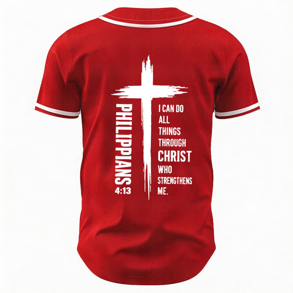 Christianartworkshop Baseballtrikot mit Kreuzgrafik und kontrastierender Borte (Philipper 4,13) - image 43